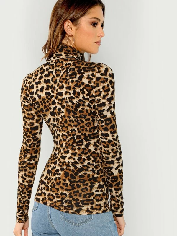 High Neck Leopard Print Fitted Top – Kenskey